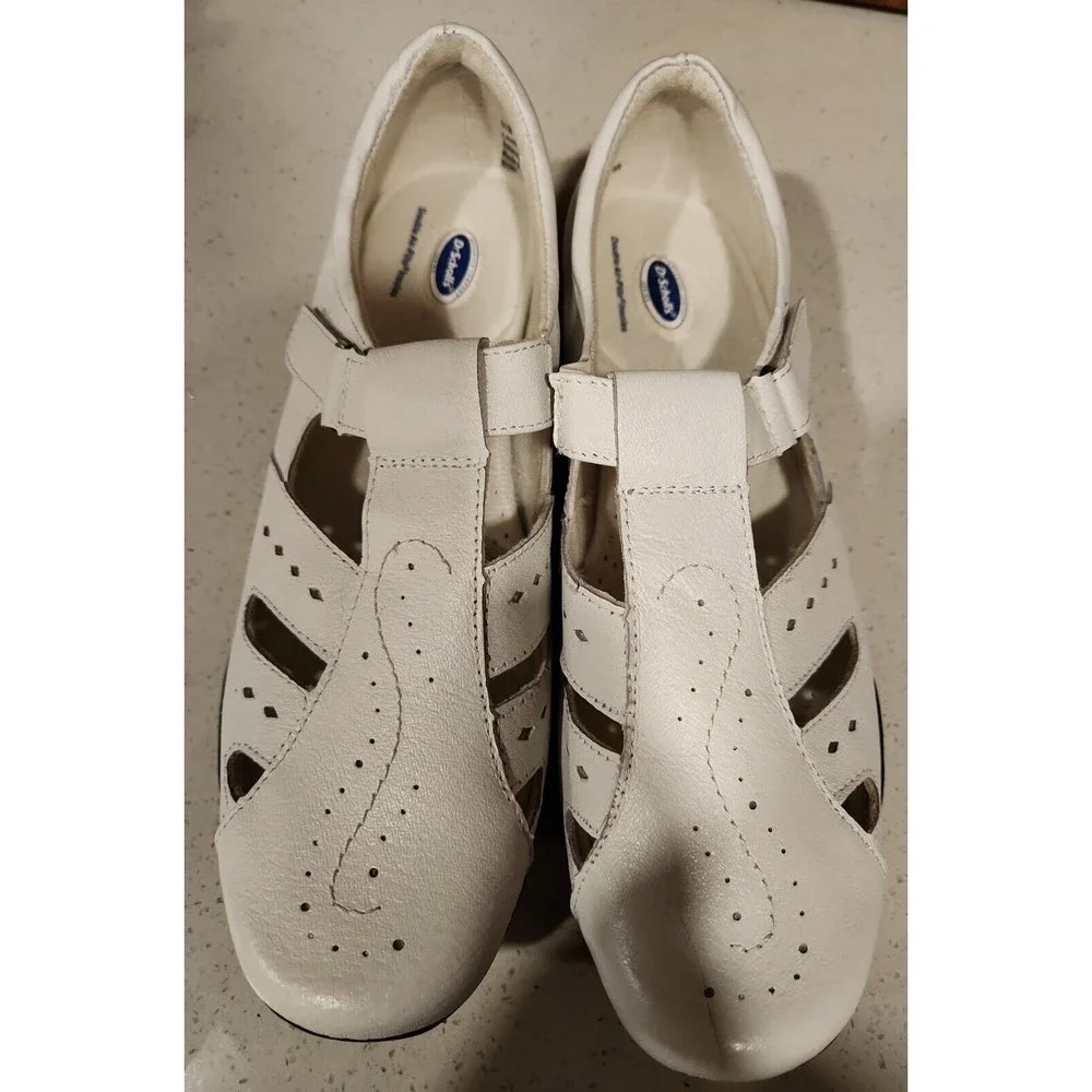 Dr Scholls Shoes Womens 11 W White Mary Jane Hook Loop Comfort Leather‎ E5M-09